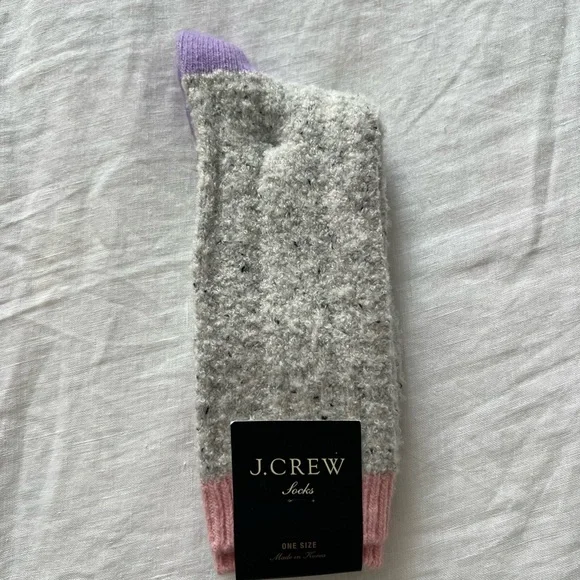 J. Crew Cozy Crew Socks with Pink & Purple Accents - Picture 2 of 5